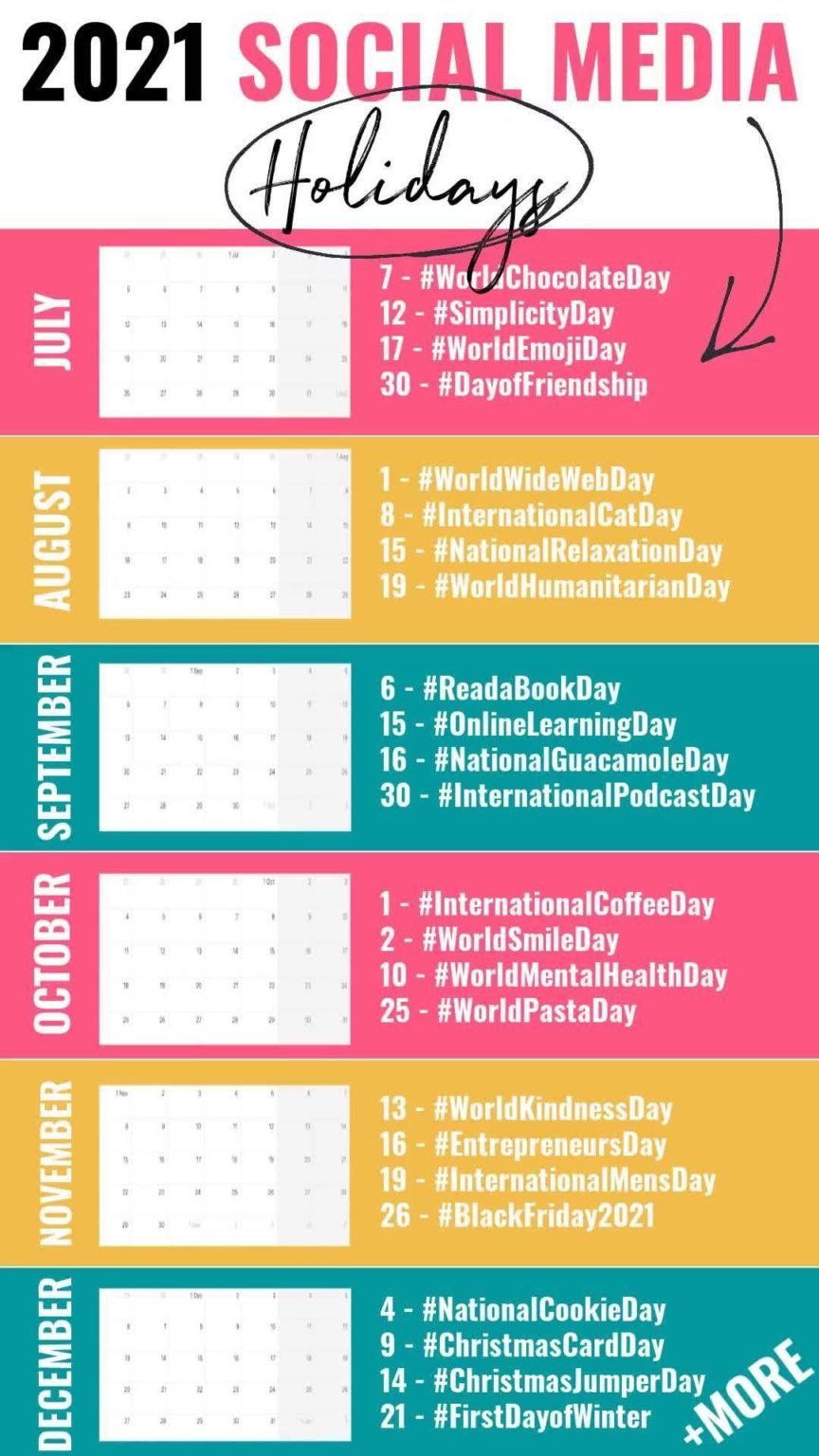 Social Media Calendar 2021 Key Marketing Dates (UK) + Hashtags 